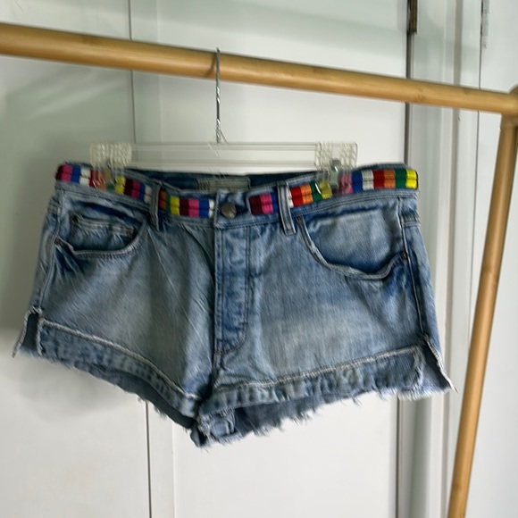 Free People Pants - Free People Blue Jean Shorts with‎ Colorful Waistband size 28